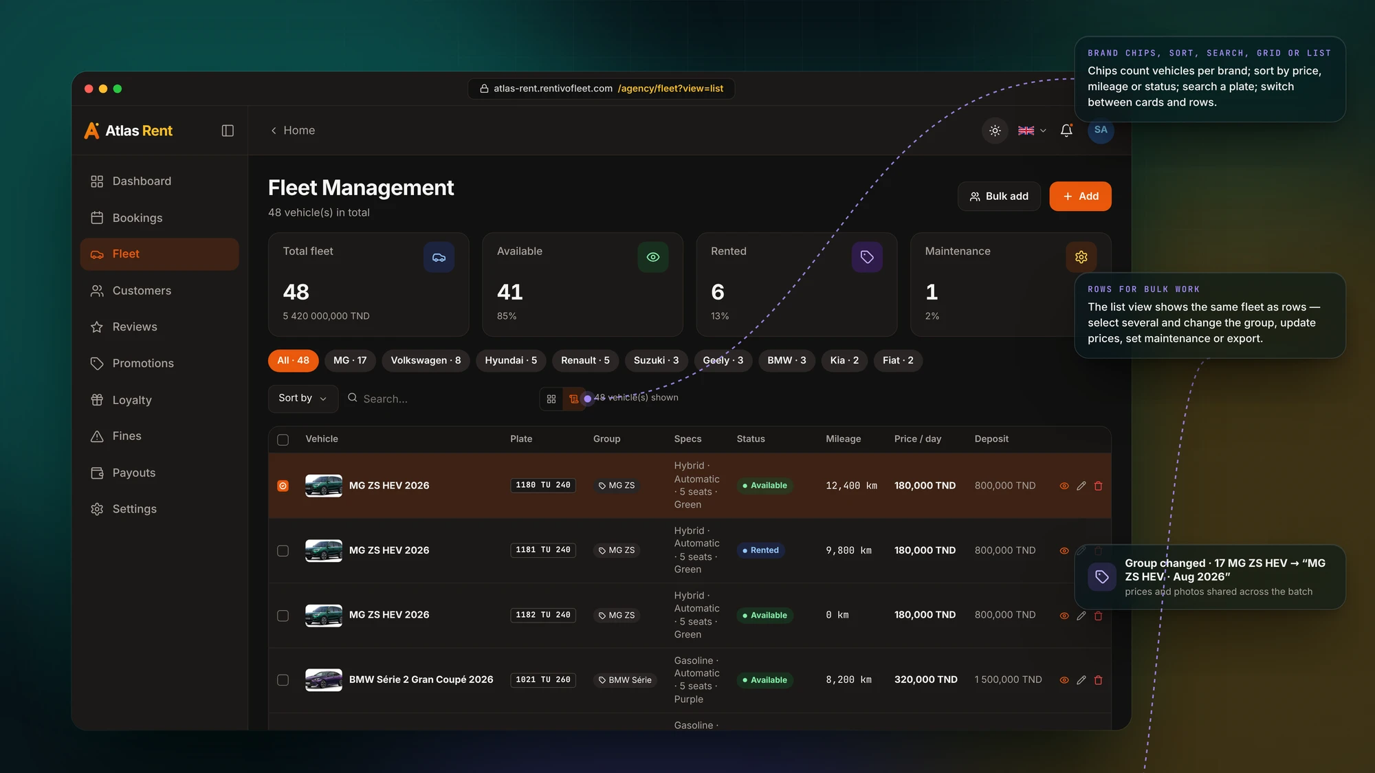 Fleet management list