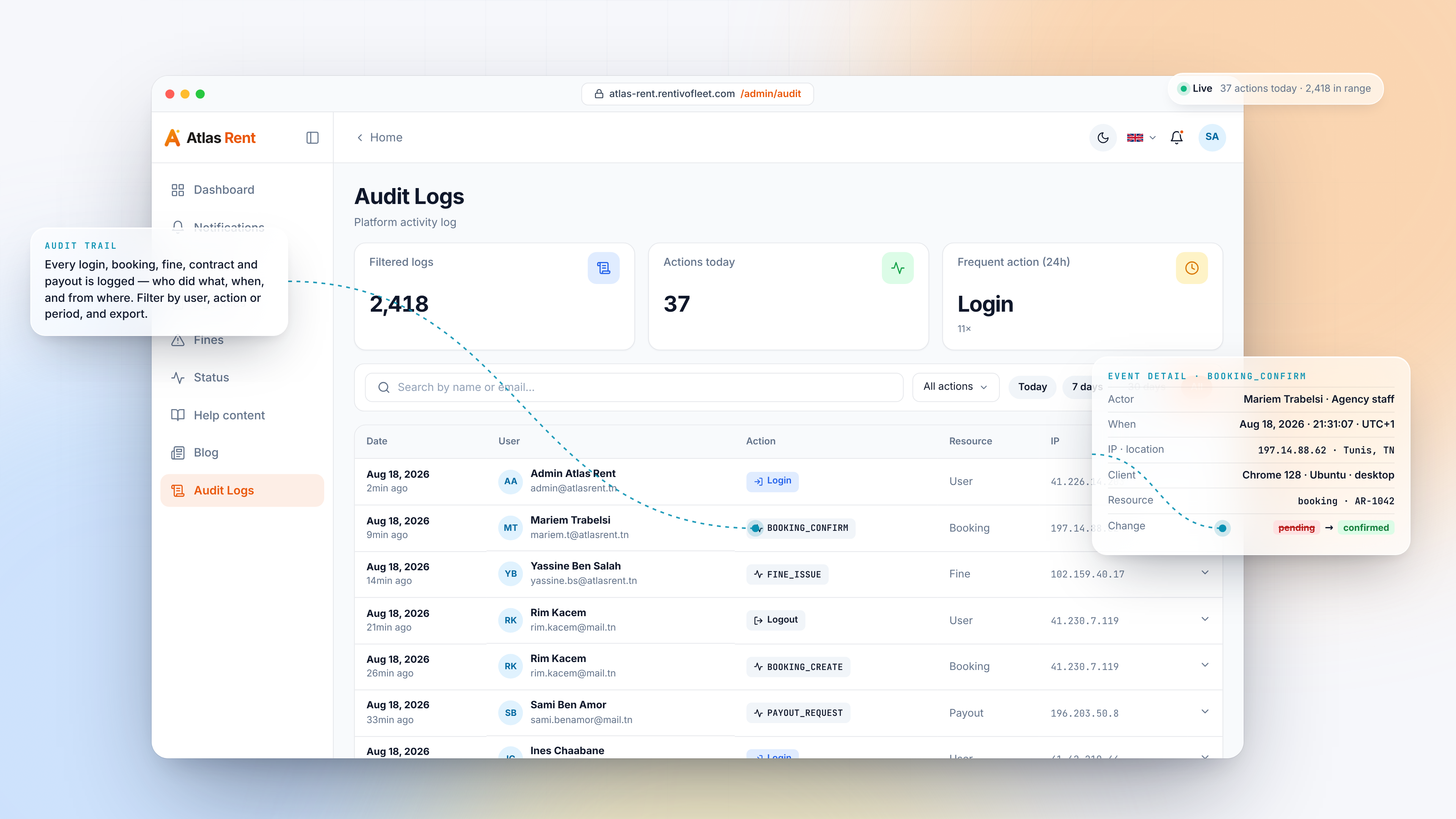 وظائف الإدارة — Audit logs light