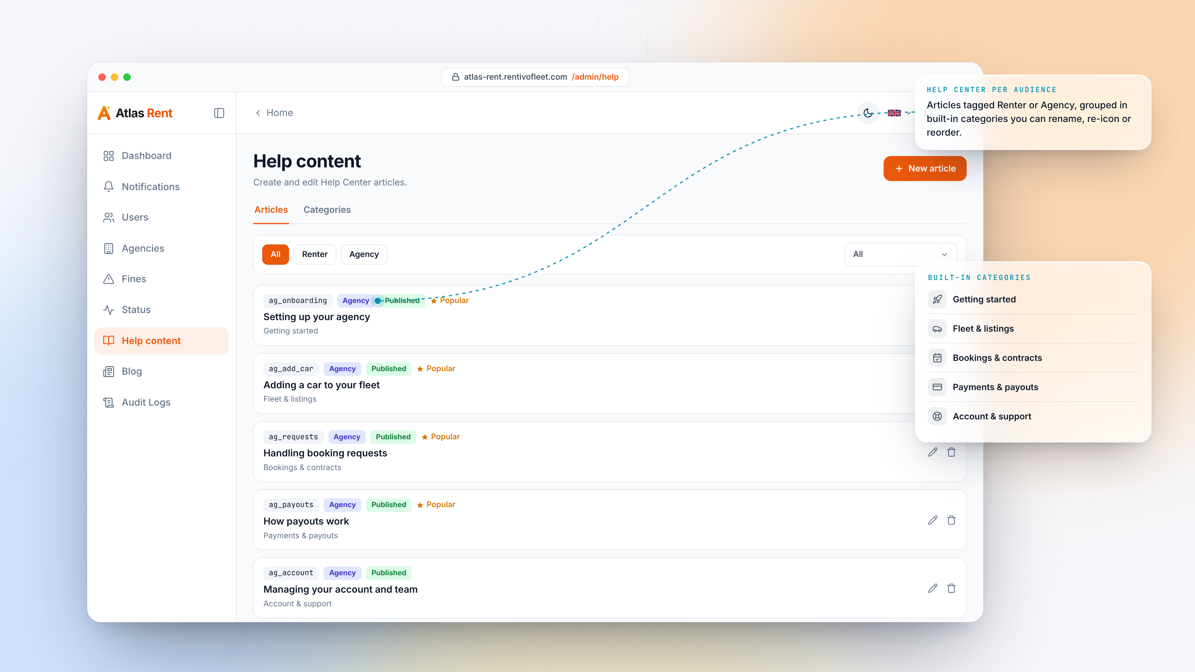 وظائف الإدارة — Help content articles light