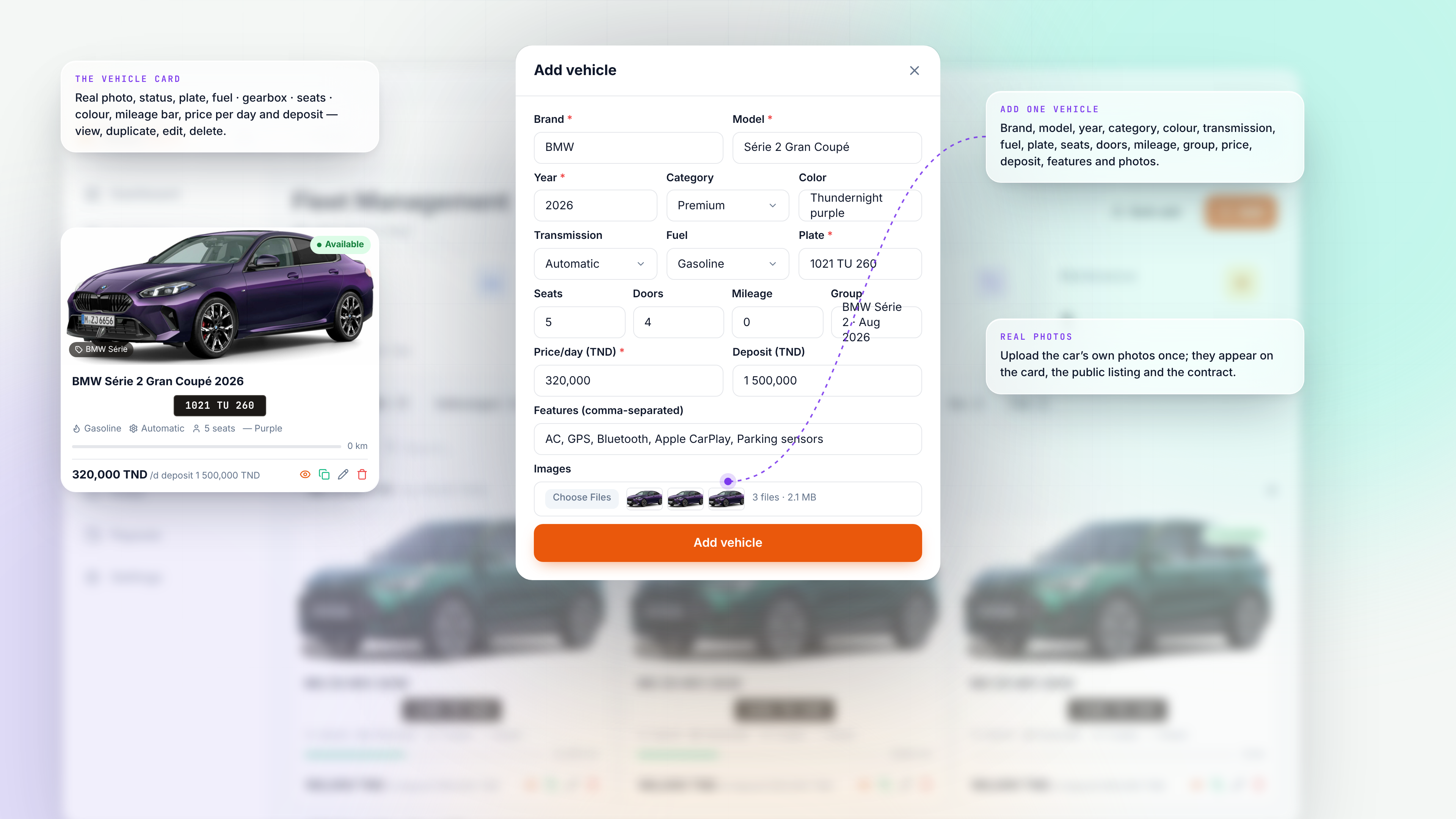إدارة الأسطول — Add vehicle modal light